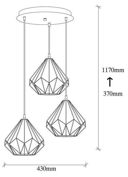 Opviq Závěsný lustr s 3 žárovkami Diamond II černý