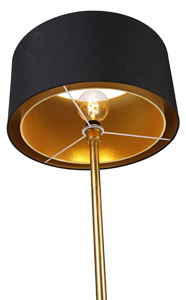 Moderní stojací lampa zlatá s stínítkem černým se zlatem - Simplo
