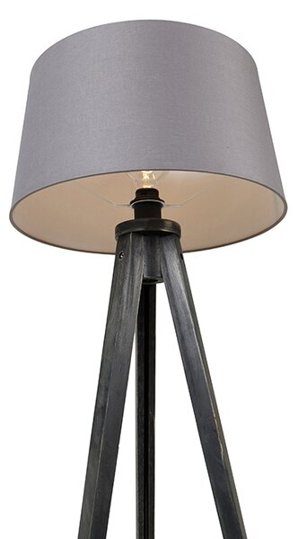 Stojací lampa na stativu černá s lněným stínítkem tmavě šedá 45 cm - Tripod Classic