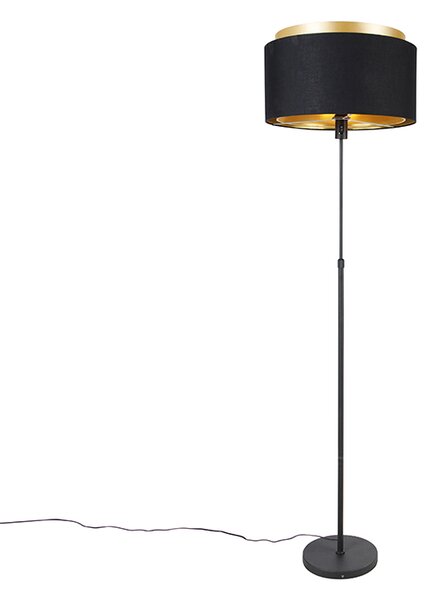 Moderní stojací lampa černá se zlatým dvojitým stínítkem - Parte