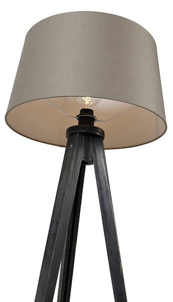 Stojací lampa se třemi nohami černá s lněným stínítkem taupe 45 cm - Tripod Classic