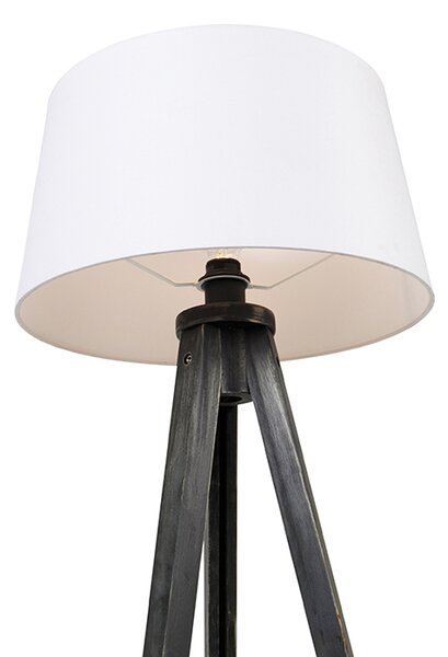 Stojací lampa se třemi nohami černá s lněným stínítkem bílým 45 cm - Tripod Classic