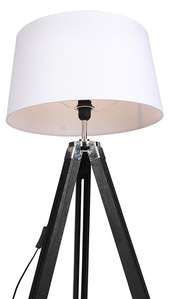 Stojací lampa se třemi nohami černá s abajurem 45 cm z lněného plátna bílé