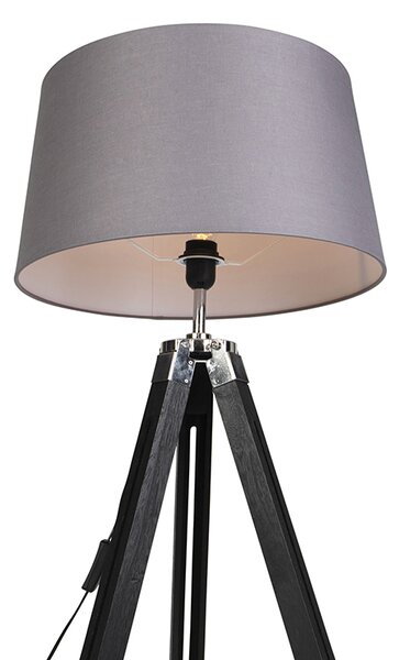 Stojací lampa stojan černá s stínítkem 45 cm lněné tmavě šedé