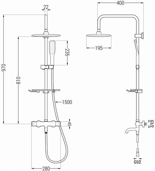 Mexen - KT67 sprchový set s termostatickou baterií Kai, černá, 779006793-70