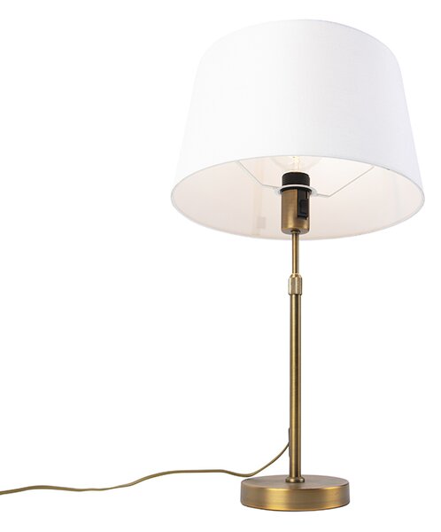 Stolní lampa bronzová s lněným stínítkem bílým 35 cm - Parte