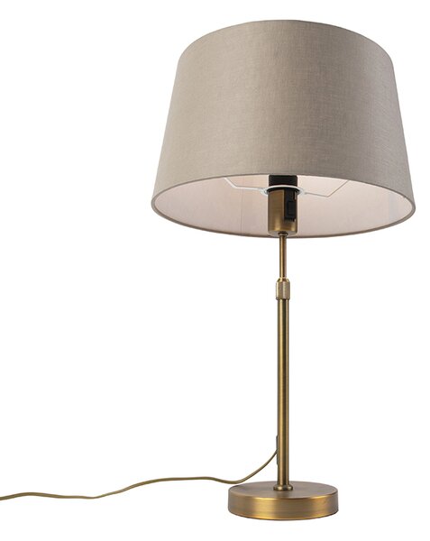 Stolní lampa bronzová s lněným stínítkem taupe 35 cm - Parte