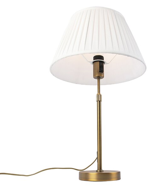 Stolní lampa bronzová s plisovaným stínítkem bílým 35 cm - Parte