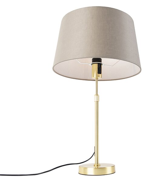 Stolní lampa zlatá/mosazná s lněným stínítkem taupe 35 cm - Parte