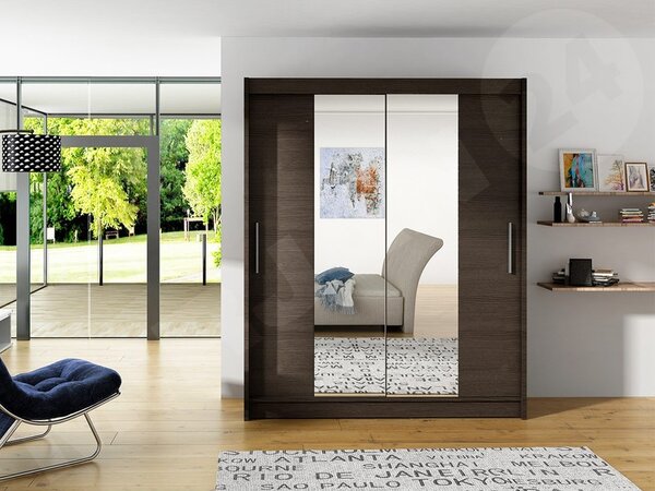 Skříň s posuvnými dveřmi Presto II, Barva: trufel / zrcadlo, Osvětlení: bez osvětlení 5902928555974