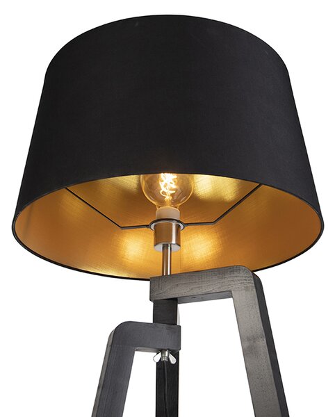 Stojací lampa s trojnožkou a bavlněným stínítkem černá se zlatem 50 cm - Puros