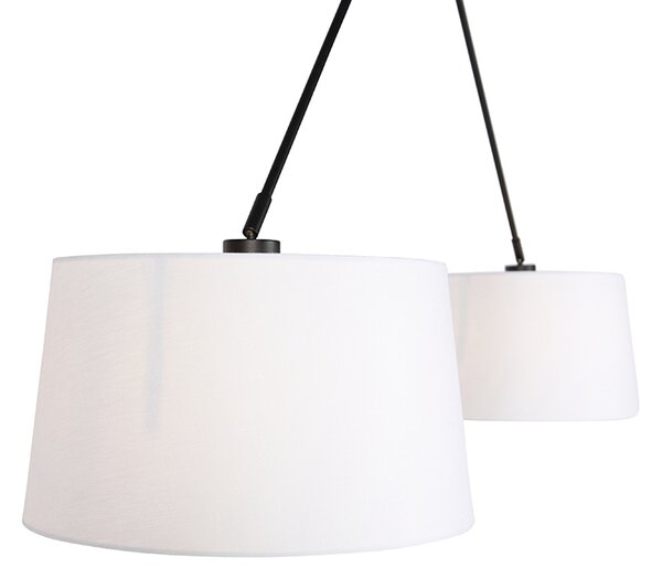 Závěsné svítidlo černé s bílými lněnými stínidly 35 cm 2-světlo - Blitz