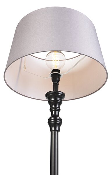 Stojací lampa černá s lněným stínítkem šedá 45 cm - Classico