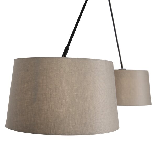 Závěsné svítidlo černé s lněnými stínidly taupe 35 cm 2-světlo - Blitz