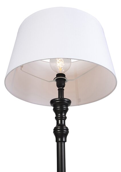 Stojací lampa černá s lněným stínítkem bílým 45cm - Classico