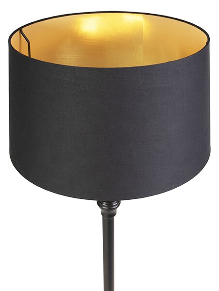Stojací lampa s bavlněným stínítkem černá se zlatem 45 cm - Classico