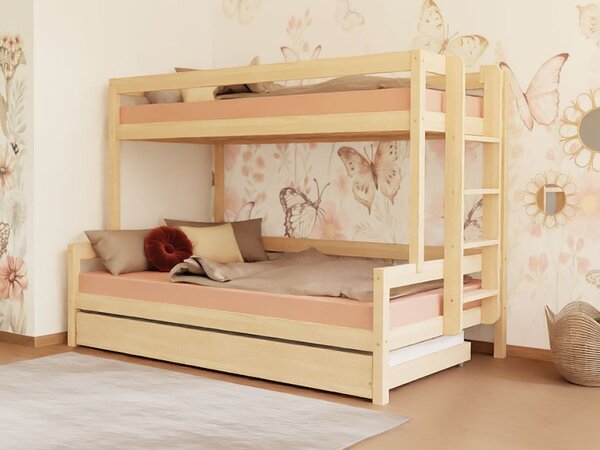 Patrová postel LUCKY s bočním žebříkem 90x200, 120x200 cm - Světle šedá, Zvolte šuplík: Přistýlka 90x190 cm, Zvolte stranu: Vpravo