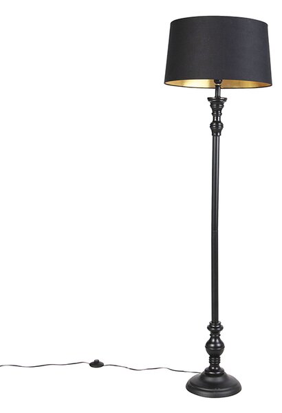 Stojací lampa s bavlněným odstínem černá se zlatem 45 cm - Classico