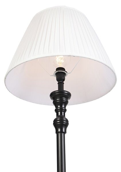 Stojací lampa černá s plisovaným stínítkem bílým 45 cm - Classico