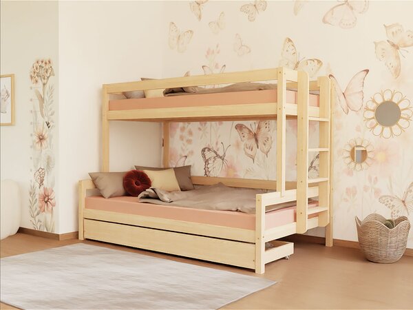 Patrová postel LUCKY s bočním žebříkem 90x200, 120x200 cm - Světle šedá, Zvolte šuplík: Přistýlka 90x190 cm, Zvolte stranu: Vpravo