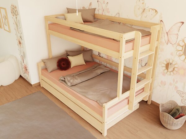 Patrová postel LUCKY s bočním žebříkem 90x200, 120x200 cm - Světle šedá, Zvolte šuplík: Přistýlka 90x190 cm, Zvolte stranu: Vpravo