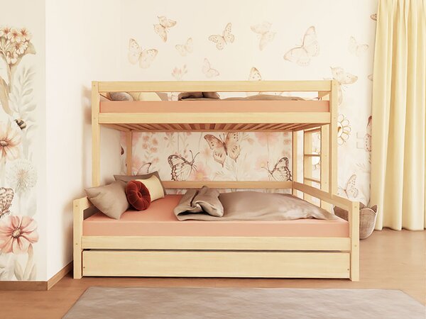 Patrová postel LUCKY s bočním žebříkem 90x200, 120x200 cm - Světle šedá, Zvolte šuplík: Přistýlka 90x190 cm, Zvolte stranu: Vpravo