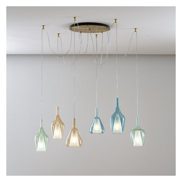 Designové závěsné svítidlo Gea Luce Ofelia S/12 Barva skla: Transparentní modré sklo, Barva montury: Bílá