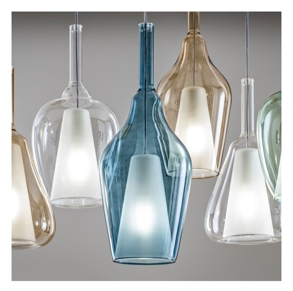 Designové závěsné svítidlo Gea Luce Ofelia S/12 Barva skla: Transparentní modré sklo, Barva montury: Bílá
