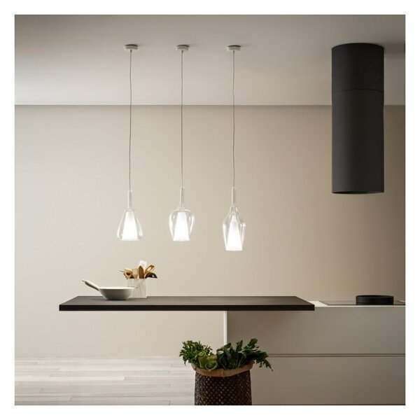 Designové závěsné svítidlo Gea Luce Ofelia S/12 Barva skla: Transparentní modré sklo, Barva montury: Bílá