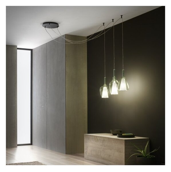 Designové závěsné svítidlo Gea Luce Ofelia S/12 Barva skla: Transparentní modré sklo, Barva montury: Bílá