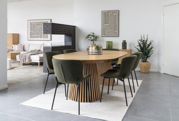 Jídelní rozkládací stůl Osaka natural, kulatý, dubová dýha, Ø120–240×75 cm – House Nordic