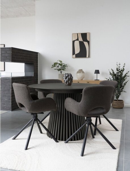 Jídelní rozkládací stůl Osaka, kulatý, černá dubová dýha, Ø120–200×75 cm – House Nordic