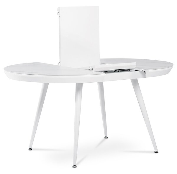 AUTRONIC Jídelní stůl 110+40x110 cm, keramická deska bílý mramor, MDF. kov.nohy, bílý mat