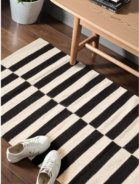 Černo-bílý oboustranný ručně tkaný vlněný koberec 80x150 cm Donna – Hanse Home