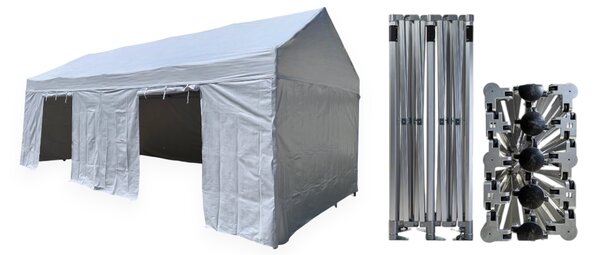 Nůžkový párty stan 4x8 m TENTino GABLED PVC Barva opláštění (Zvolte variantu): 1A - BÍLÁ