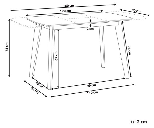 Rozkládací jídelní stůl SANFORD Bílá 120/160 cm 80 cm