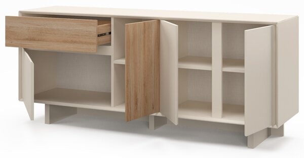 Marckeric Béžová komoda Carpi 180 x 45 cm s dubovým dekorem