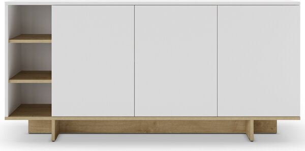 Marckeric Bílá lakovaná komoda Cequoia 170 x 40 cm s dubovým dekorem