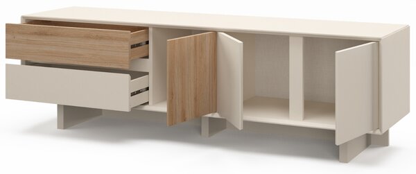 Marckeric Béžový TV stolek Carpi 180 x 45 cm s dubovým dekorem