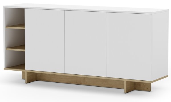 Marckeric Bílá lakovaná komoda Cequoia 170 x 40 cm s dubovým dekorem