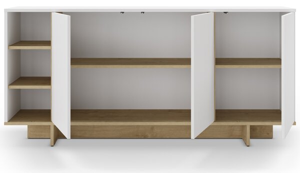 Marckeric Bílá lakovaná komoda Cequoia 170 x 40 cm s dubovým dekorem