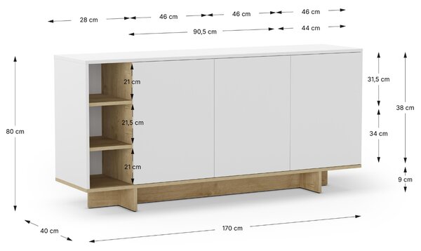 Marckeric Komoda Cequoia 170 x 40 cm s dubovým dekorem