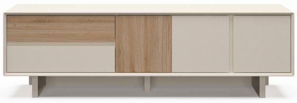 Marckeric Béžový TV stolek Carpi 180 x 45 cm s dubovým dekorem