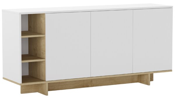 Marckeric Bílá lakovaná komoda Cequoia 170 x 40 cm s dubovým dekorem