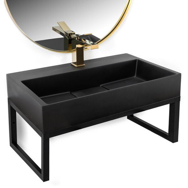 Rea, Konglomerátové umyvadlo na desku REA GOYA - matné černé 60CM + konzole, KPL-U8779