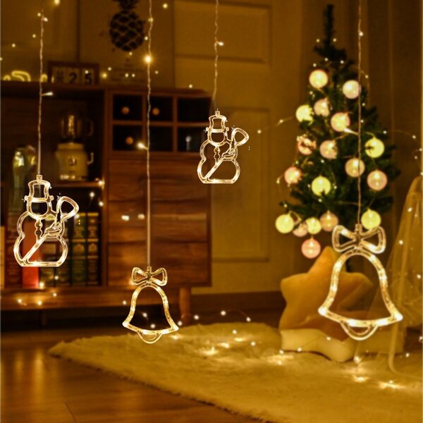 Vnitřní LED vánoční závěs - sněhuláci a zvony, 3m, 138 LED Barva: Studená bílá