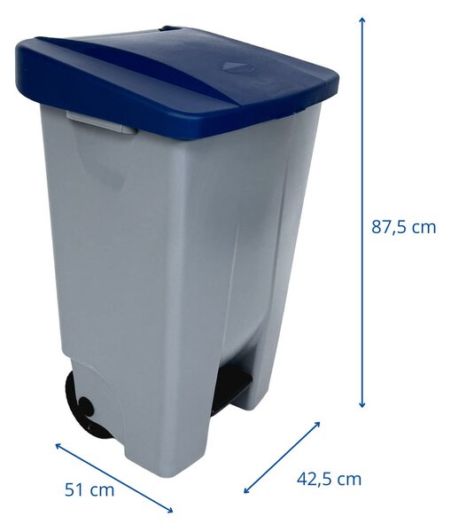 Denox nášlapný odpadkový koš na tříděný odpad 120 L, modré víko, plastový s kolečky