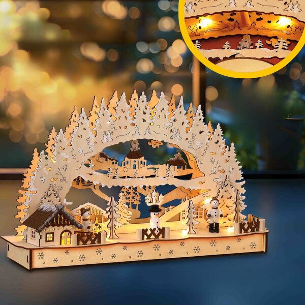 Vánoční LED oblouk CLEMENT, 45x12,5x28cm, přírodní hnědá Monzana