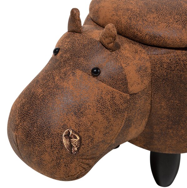 Zvířecí stolička s úložným prostorem HIPPO Hroch Umělá kůže Hnědá