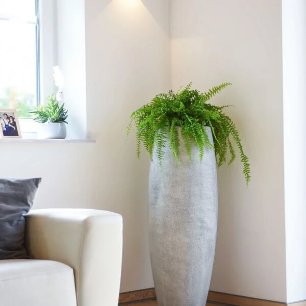 Květináč MAGNUM 100, sklolaminát, výška 100 cm, beton design, šedý